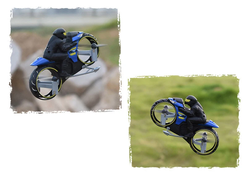 Rc Мотоцикл 2в1 Земля и воздух Двойной Режим Перезаряжаемый трюк флип мотоцикл игрушка с светодиодный светильник