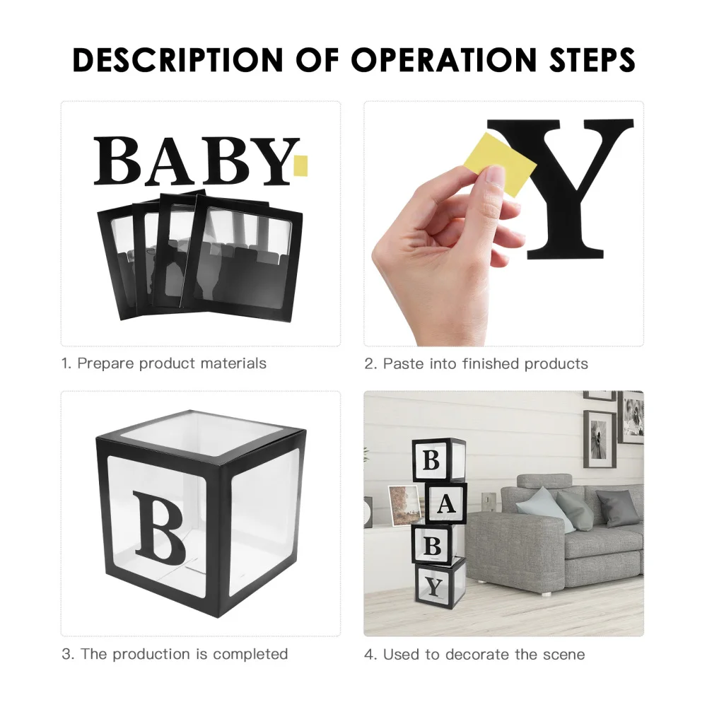 

4Pcs Balloon Box Baby Kids Birthday Party Favor Decor Baby Shower Photo Props