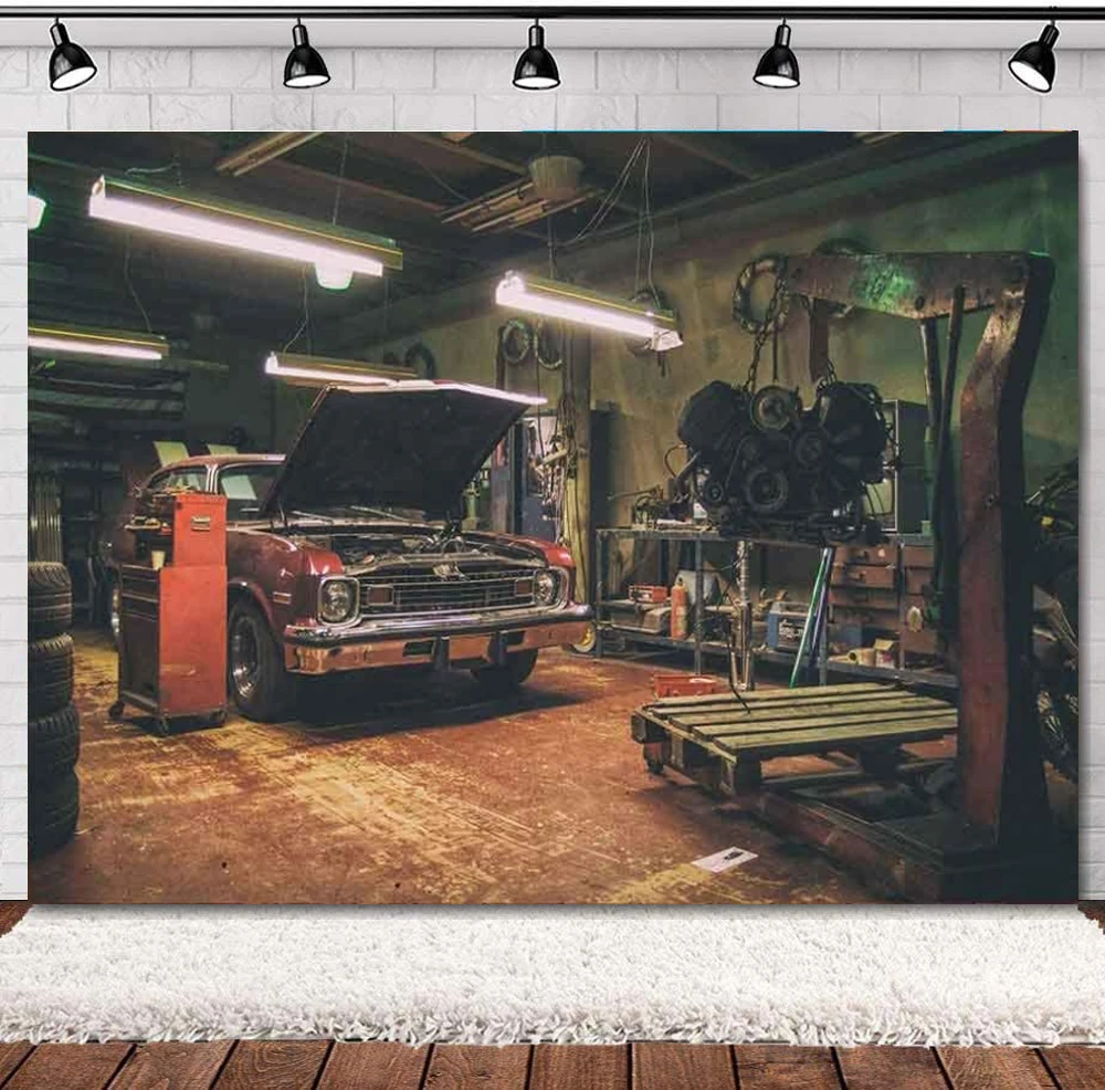 

Old Garage Photography Backdrops for Car Repair BackgroundsThemed Party Photo Booth Studio Props
