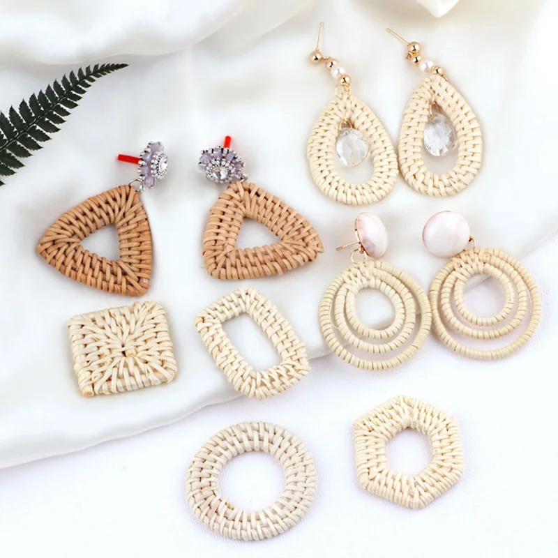 2 шт Ретро преувеличенные геометрические капли воды Бамбук и ротанга тканые