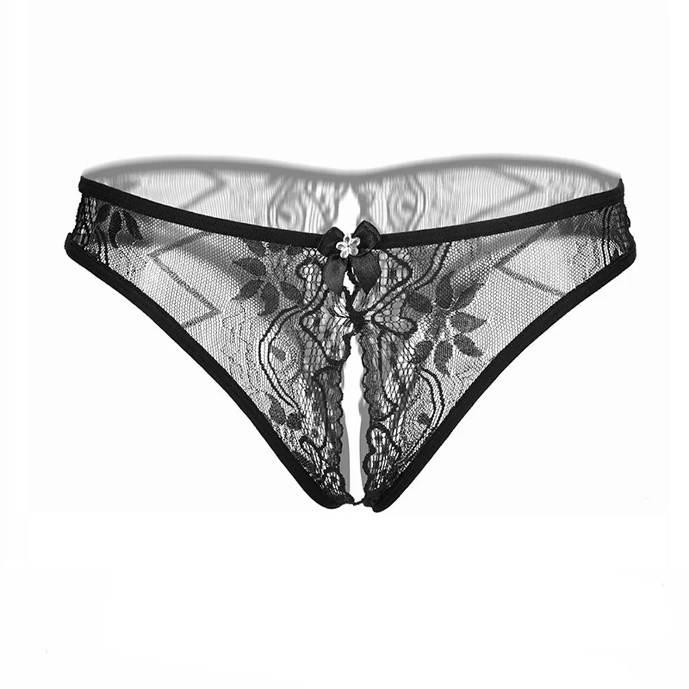 

Panties Women Open Crotch Transparent Lace Sexy Bowknot Hallow Out Erotic Lingerie Low Waist Crotchless Panties Women panties