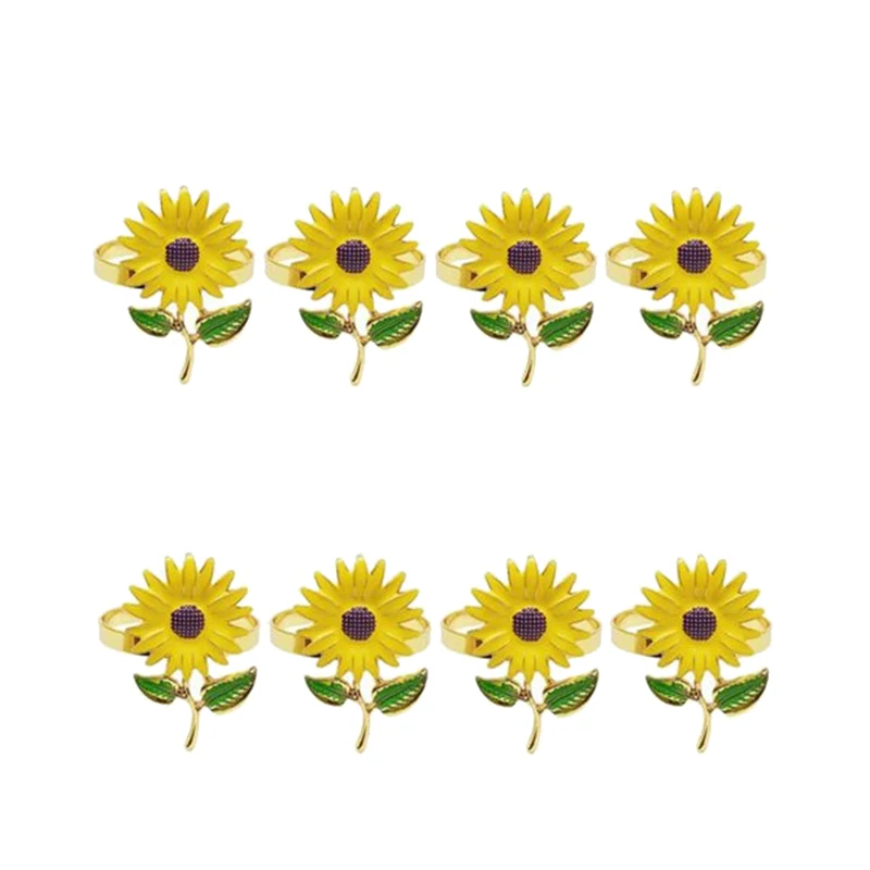 

8Pcs/Lot Napkin Ring Sunflower Napkin Button Zinc Alloy Napkin Ring Towel Ring Wedding Table Decoration