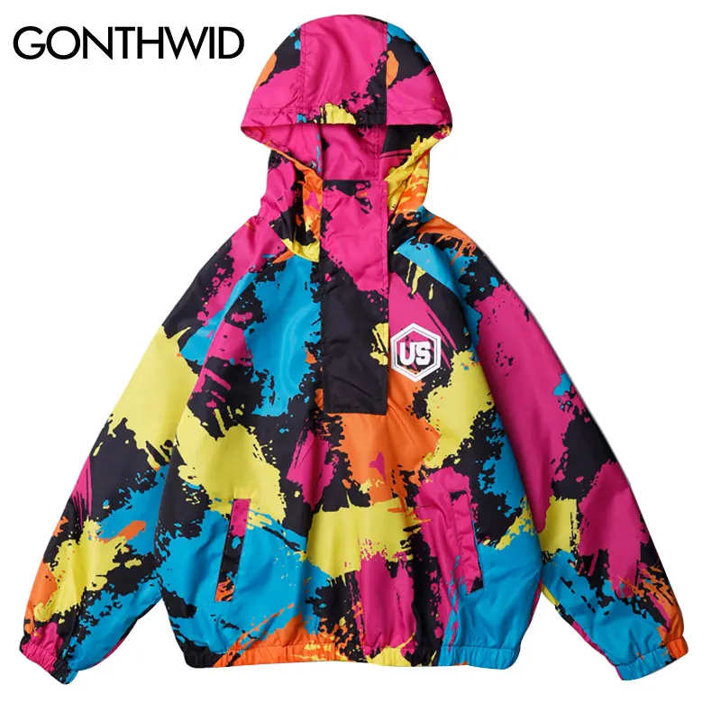 GONTHWID Радуга галстук краситель половина пуловер с косой молнией ветровка