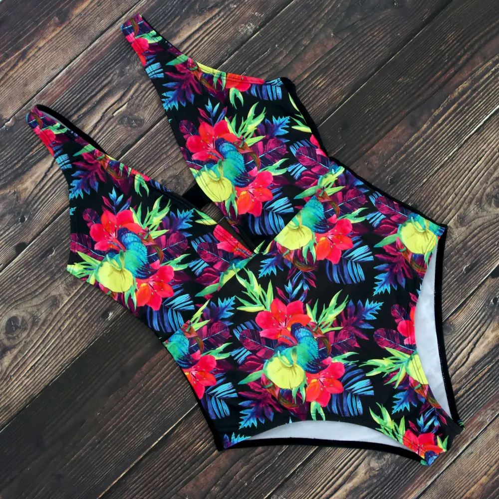 2020 Цельный купальник с цветочным принтом женский сексуальный высокой посадкой