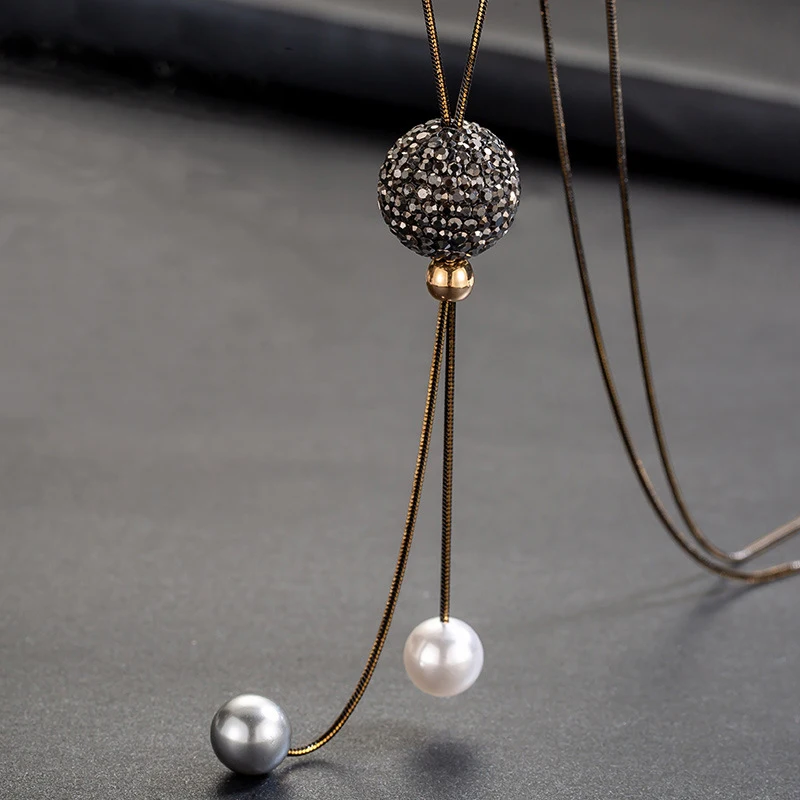 Новинка модное длинное ожерелье Elifashion со стразами и жемчугом подвеска в виде