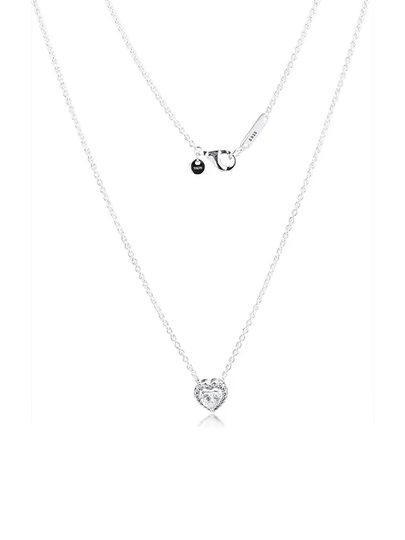 

Elevated Heart Necklaces for Women Silver Collier Choker Necklace Crystal 925 Sterling Silver Chain Necklaces Jewelry 2019 New