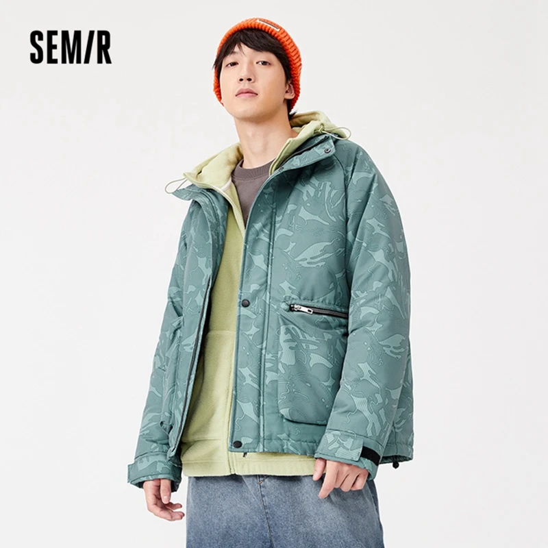 SEMIR Down Jacket Men Winter Fashion Camouflage Full Print Trendy Cool Loose Short Warm Stand Collar 2021 New Jacket