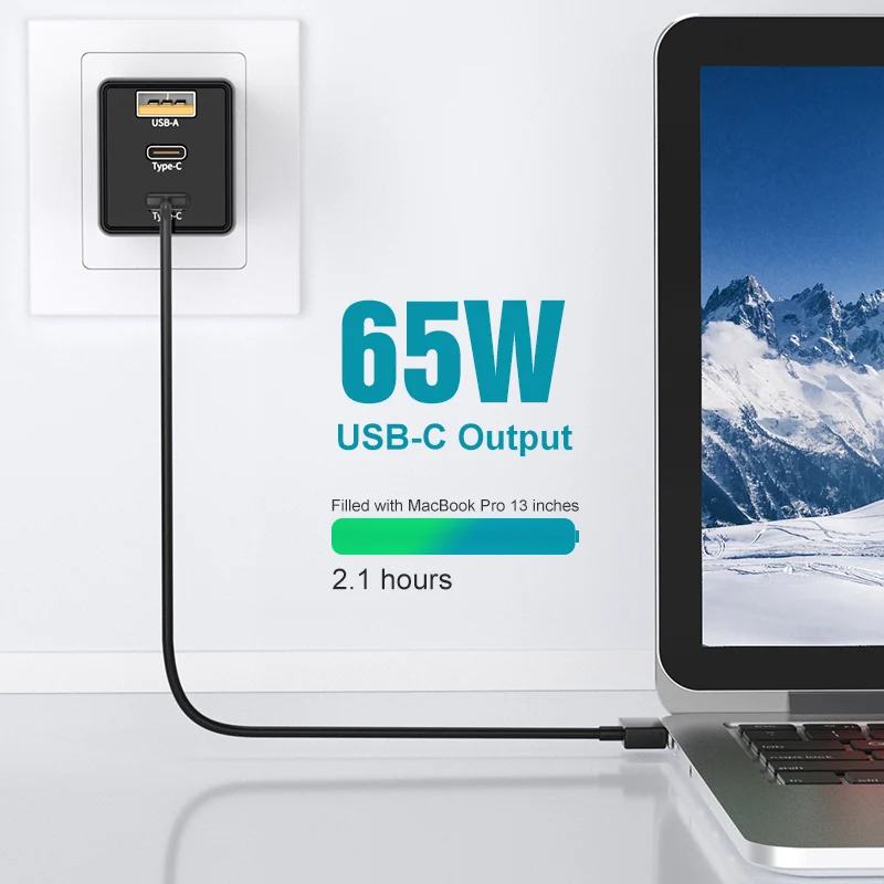 voxlink 65 вт 3 портов ган usb c pd настенное