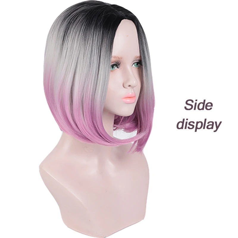 AILIADE короткий прямой Ombre розовый термостойкий боб парик для женщин черный темный