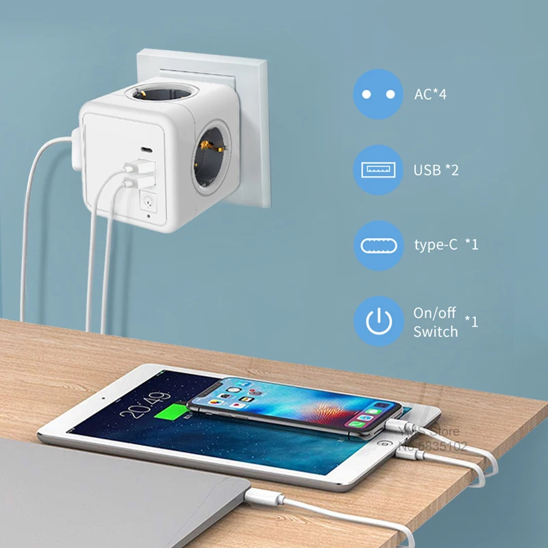 Sopend Power Cube Strip штепсельная вилка европейского стандарта с usb-переключателем Tpye-C