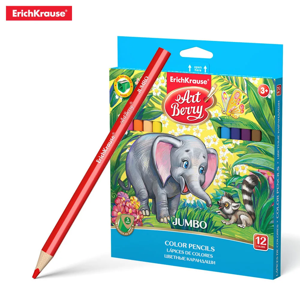 Цветные карандаши трехгранные ArtBerry Jumbo 12 цветов с точилкой|Цветные Карандаши| |
