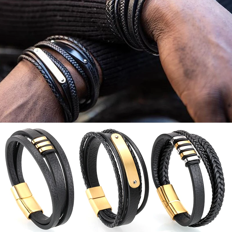 Мужской кожаный браслет сделай сам гравировка имени из нержавеющей стали