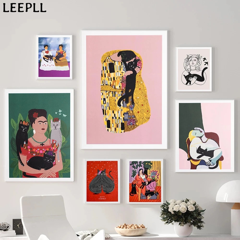 Классический художник Klimt поцелуй кошки Картина на холсте печатный плакат