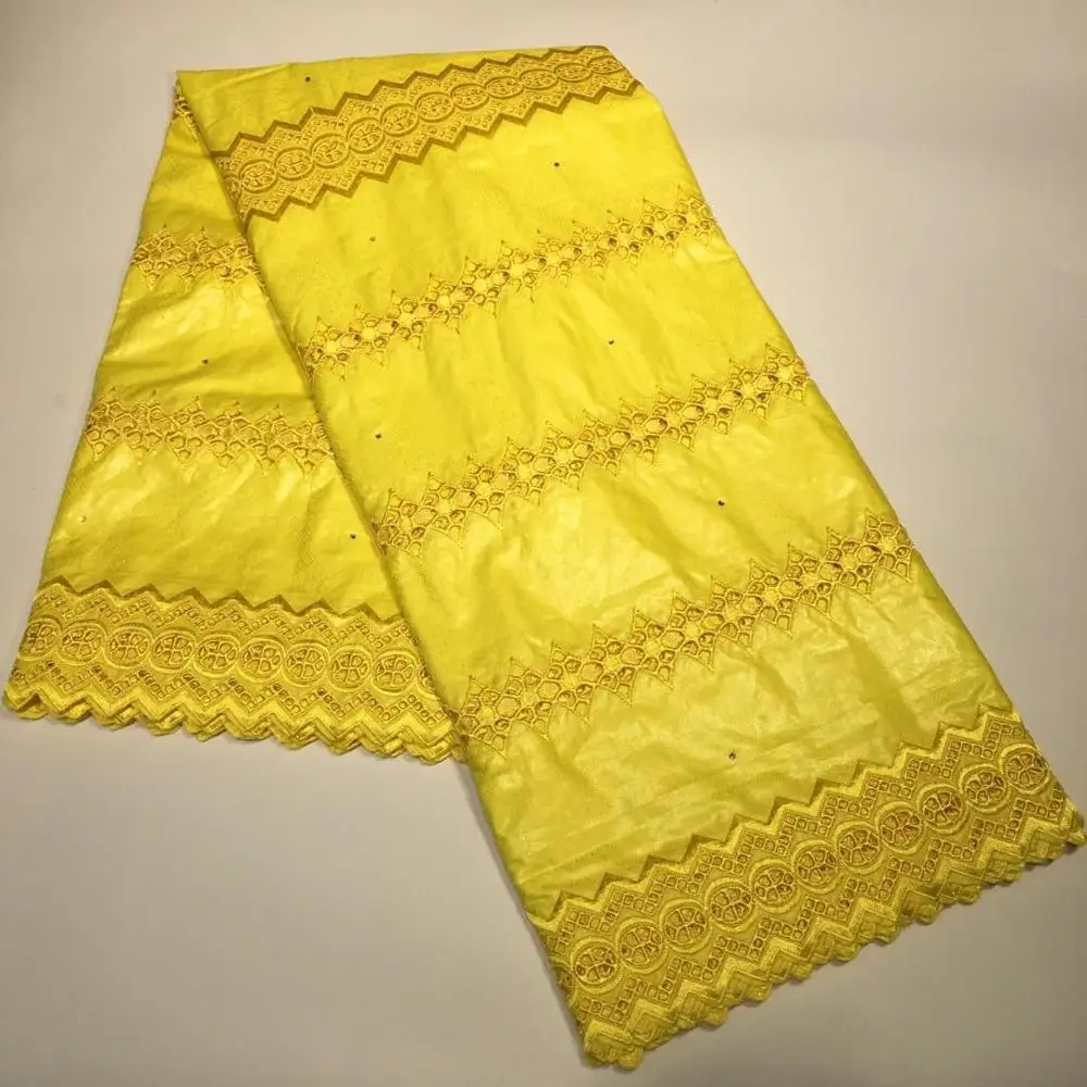 

Yellow/Golden Top Quality african bazin riche fabric cotton basin brode perforated embroidery stones brocade fabric for wedding