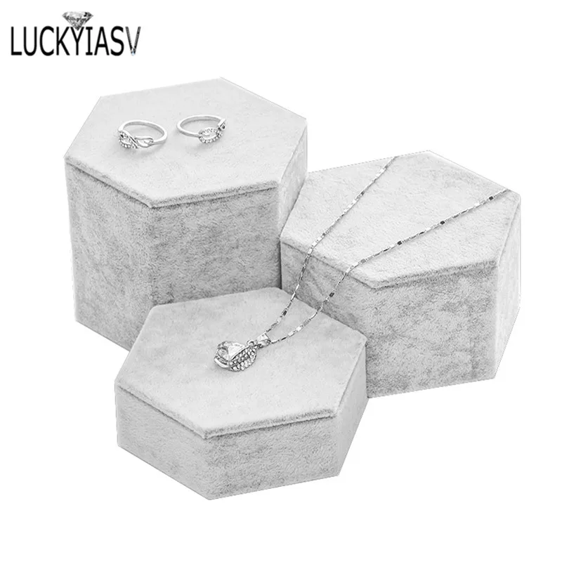 

luckyiasv серый бархатный шестиугольный дисплей для украшений