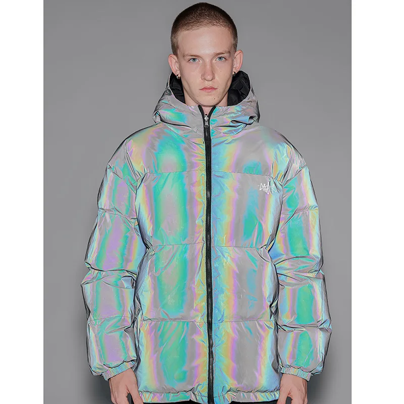 Двусторонняя куртка-парка в стиле хип-хоп Мужская Уличная Светоотражающая