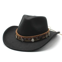 vintage western cowboy hat men retro bowler fedora female black red felt wide brim jazz cap four seasons cowgirl cap sombrero