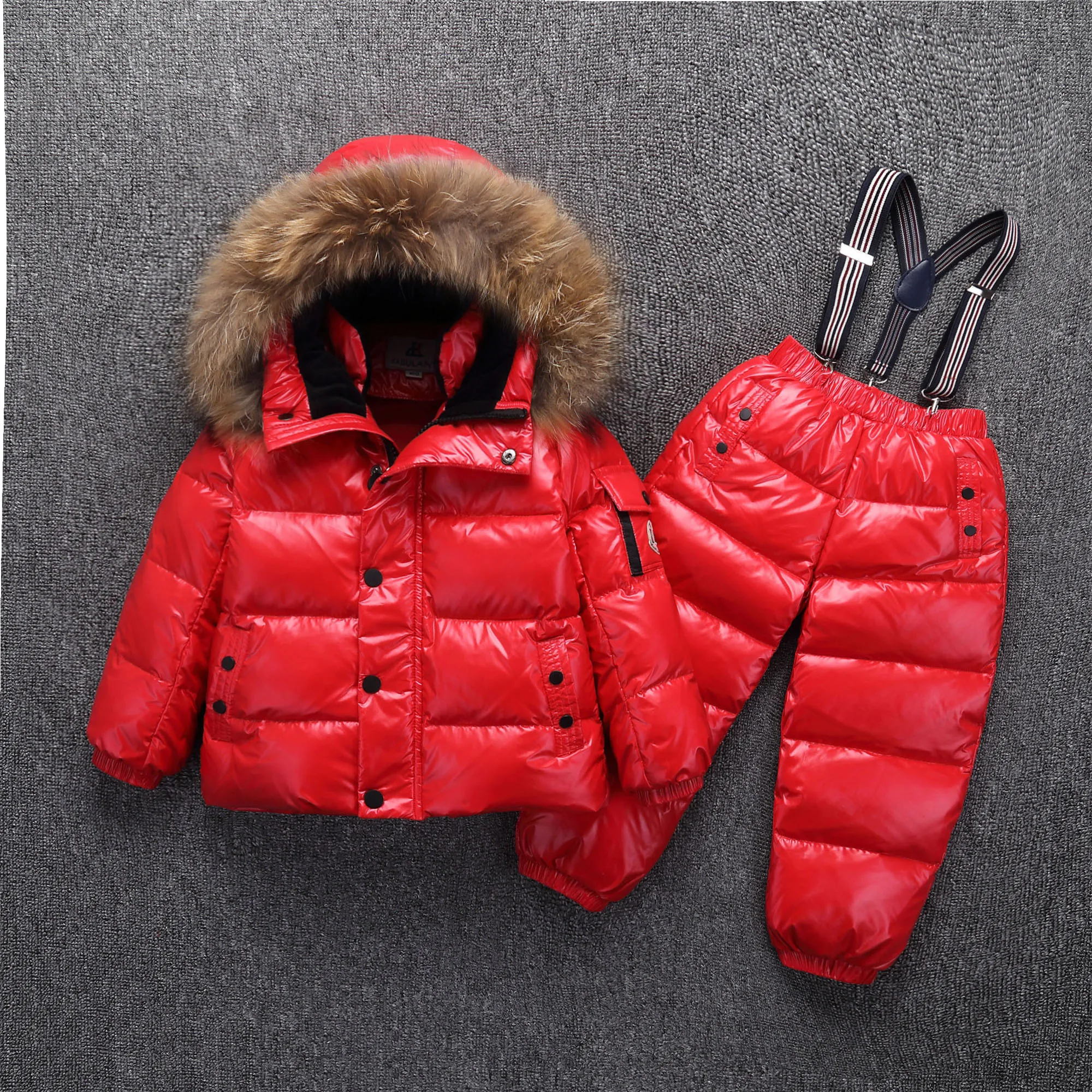 2021 Winter Warm Girls Clothing Sets Hooded Fur Down Jackets Overalls Kids Boys Snow Suits Waterproof Sport Children Outfits | Детская