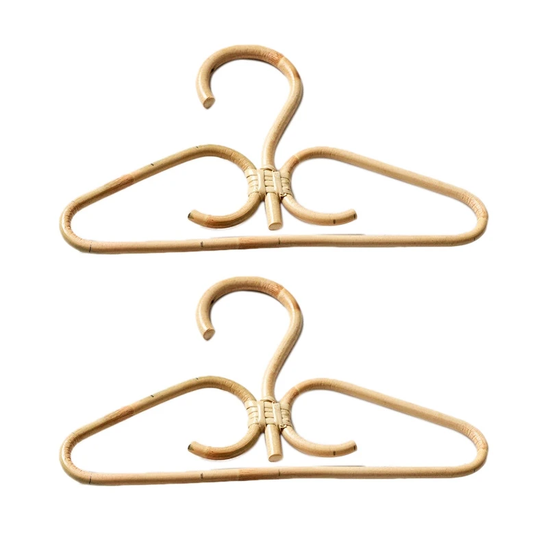 

2Pcs Rattan Clothes Hanger Natural Rattan Hand-Woven 3 Hook Hanger for Home Wardrobe Clothing Store Decor