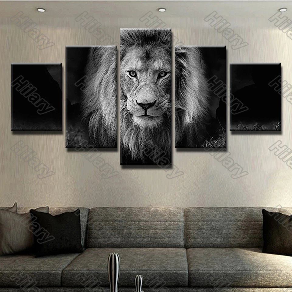 

Poster Animals lion Achromatic Canvas Painting 5Pcs Wall Art Customizable Decoration for Living Room and Bedroom 5Pcs
