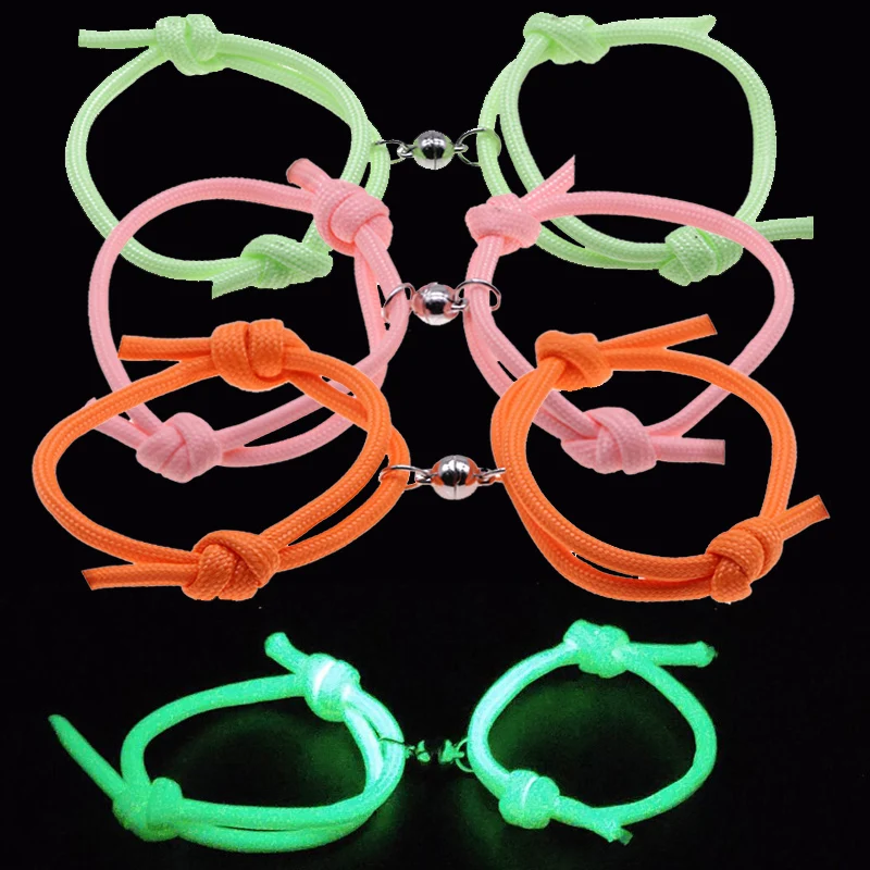 

1Pair Couples Bracelets Best Friend Bracelet Fluorescent Luminous Shiny Oath Bracelet Rope Weaving Magnet Attract Love Jewelry