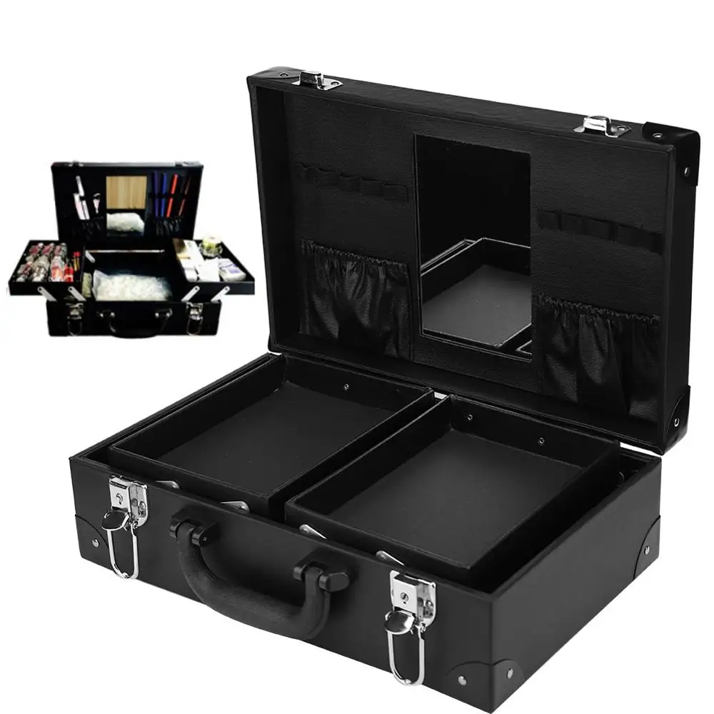 Multi-function Large-capacity Tattoo Box Professional Eye And Lip Nail Tool Portable Large Cosmetic Bag Storage black | Красота и