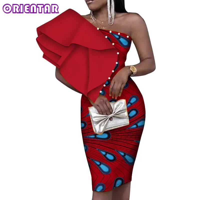 Африканская одежда для женщин на одно плечо платье с принтом в африканском стиле