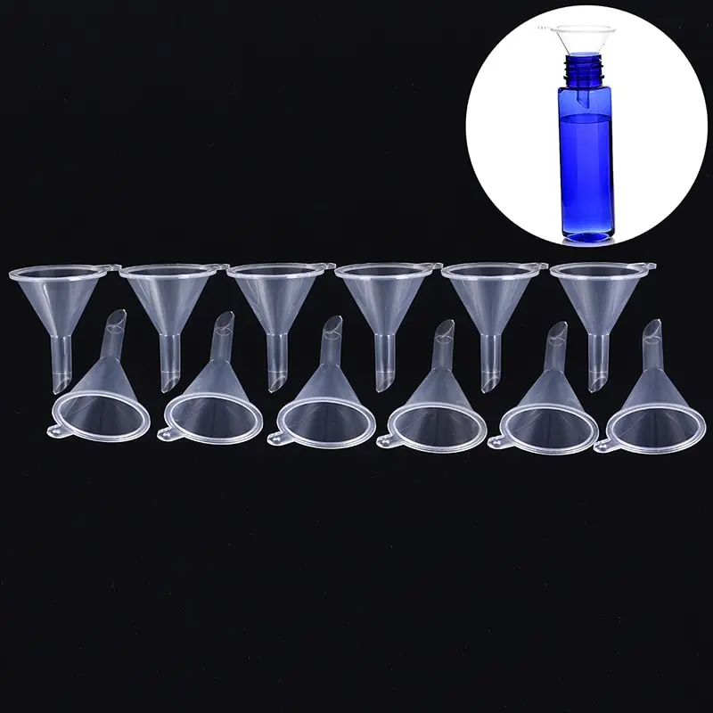

Plastic 12pcs PP Mini Funnels Packaging Travel Tools Small Clear for Empty Bottle Filling Perfumes Essential Oils Aromatherapy