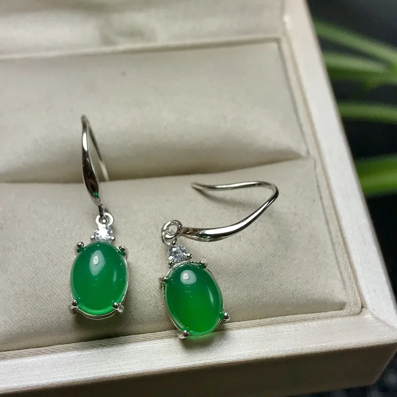 Натуральный зеленый цвет серебро серьги из халцедона пробы 925 специальная цена