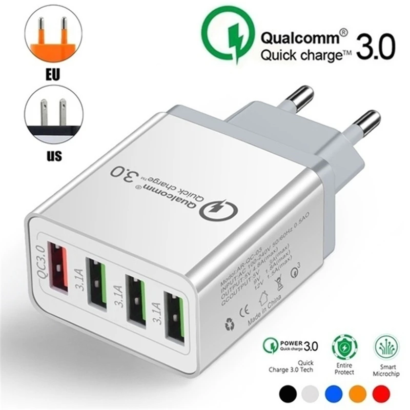 4USB Qc 4 0 Qualcomm Быстрая зарядка 3 A USB Зарядка адаптер питания для Samsung IPhone HTC порта