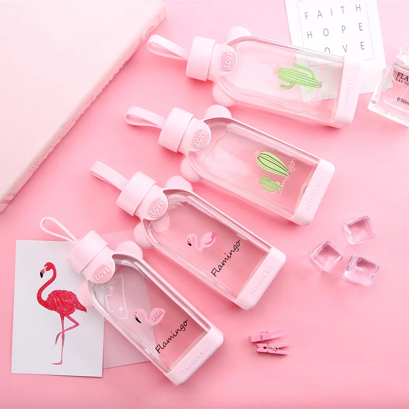 Милая мультяшная бутылка для воды милая посуда напитков в виде фламинго