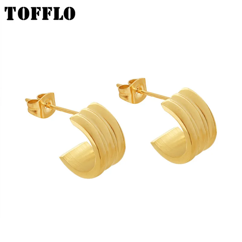 

TOFFLO Stainless Steel Jewelry Small C-Shaped Earrings Women's Fashion Earrings BSF552