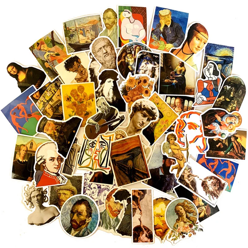 

50Pcs Famous Artists Oil Painting Mona Lisa Stickers For DIY Laptop Scrapbooking Graffiti Diary Label Stationery Decor Sticker