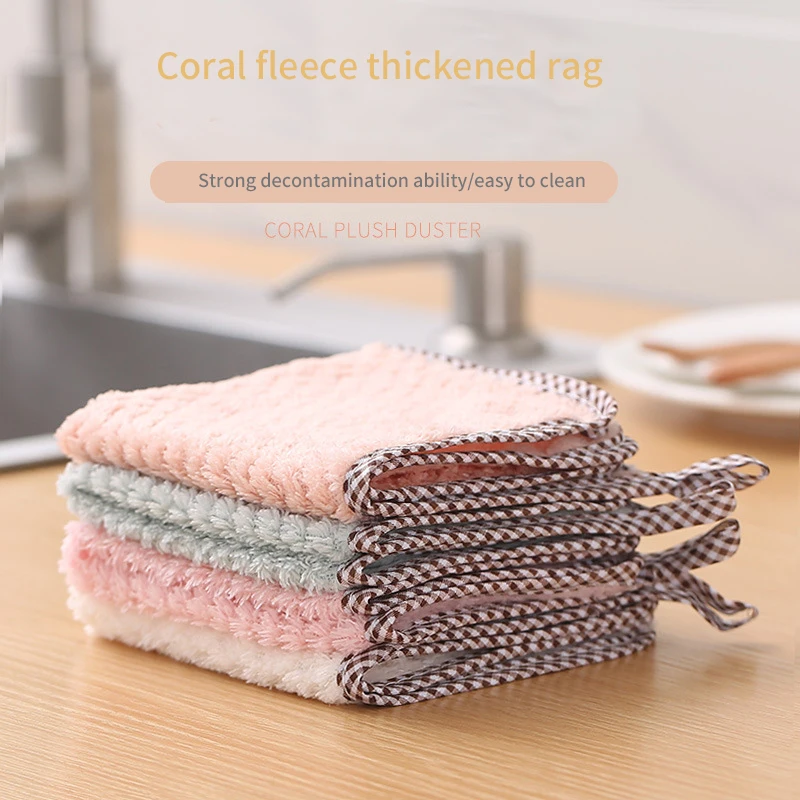 

Hangable coral fleece hand towels Home Washing Kitchen Cleaning Towel Nonstick Oil Wiping non-linting Super absorbent Rags