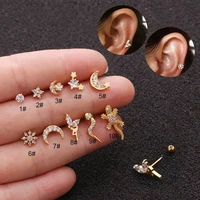 316l stainless steel piercing stud earrings inner threaded zircon helix tragus cartilage dangle earrings body puncture jewelry