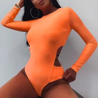 bodycon sexy neon orange bodysuits women autumn 2020 long sleeve solid winter basic body suit female o neck black