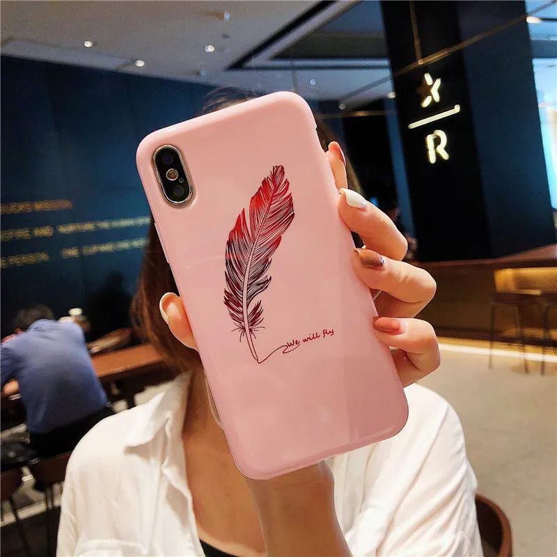 Мягкий чехол из ТПУ с перьями и буквами King queen Звездная корона для Apple iPhone 6 6s Plus 7 8 XR