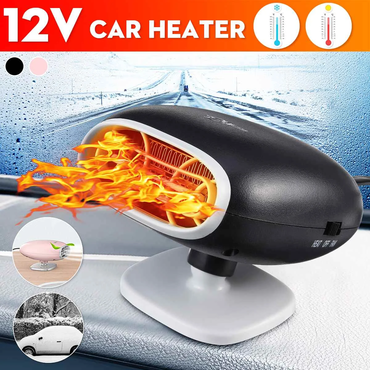 

12V 150W Portable Car Heater Winter Electric Cooling Heating Fan Air Purifier Windscreen Defogging Defrosting 360 Rotation