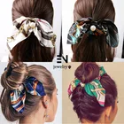 Корейская Милая эластичная повязка на голову с цветочным рисунком для женщин, повязка на голову с бантом и жемчугом, резинка для волос, держатель для волос, аксессуары для волос для маленьких девочек