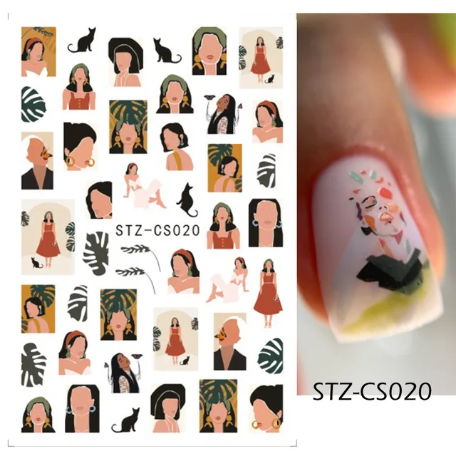 

Unique Charm of Flame Nail Stickers 3D Color Graffiti Portrait Back Glue Watermark Decals DIY Tips To Decorate Nail Art Tools