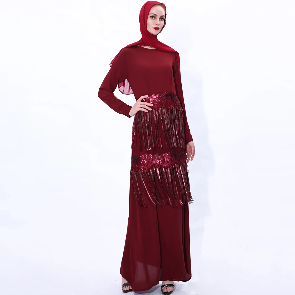

Muslim Women Eid Mubarek Hijab Dress Abaya Dubai Turkey Moroccan Kaftan Islam Clothing Dresses Tassel Vestidos Robe Musulman