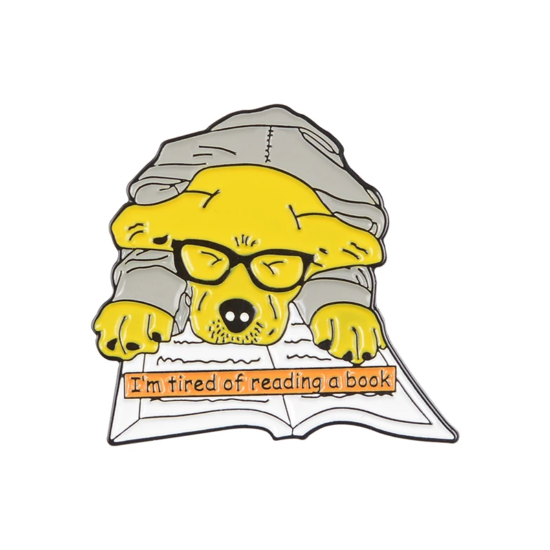 Пора читать книги эмалированные булавки милые животные Обучающие Броши будильник чашка лацкан значок рубашка мешочек для украшений женский подарок - Окраска металла: Reading animals 1