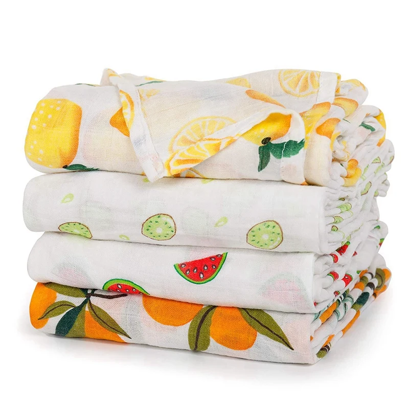 

Set of 4 Baby Swaddle Blanket Unisex Swaddle Wrap Soft Silky Bamboo Muslin Swaddle Blankets Receiving Blanket 47X47 Inch