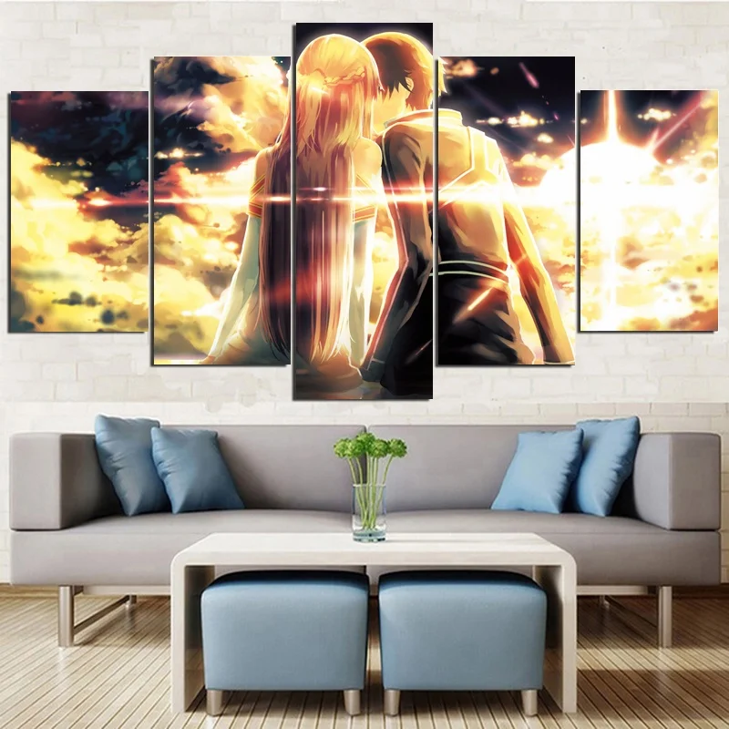 

Canvas Paintings 5 Pieces Animation Sword Art Online Wall Art Prints HD Poster Hotel Modular Living Room Home Decor