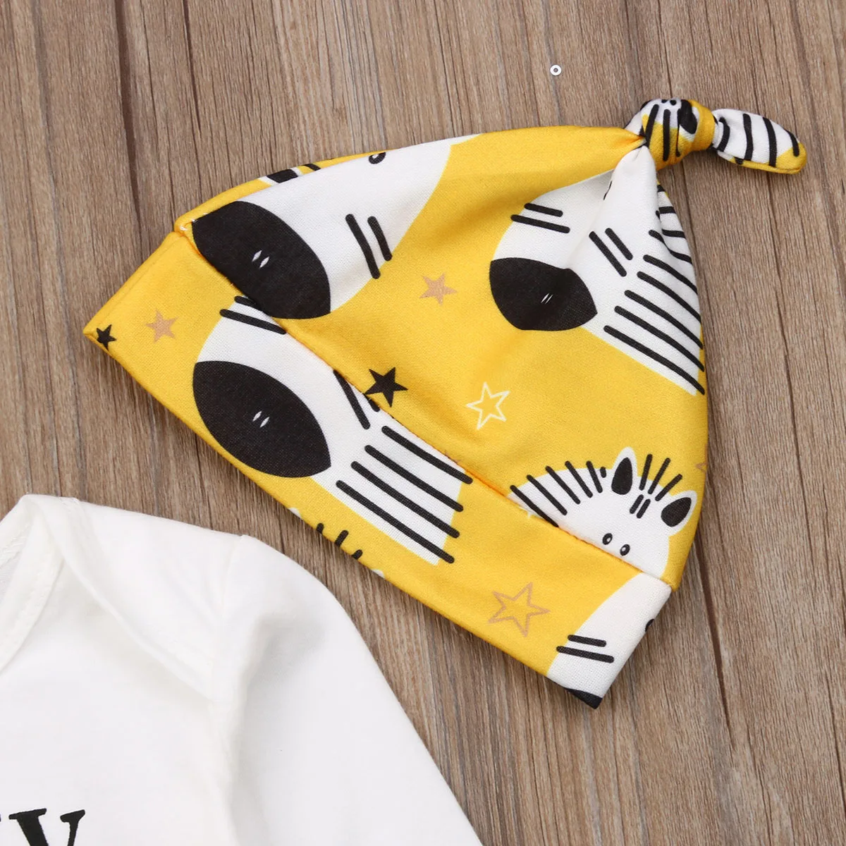 3PCS Newborn Kids Baby Girl Boys Outfits Clothes Sets Cartoon Print Romper+Zebra Pants Hat Set | Детская одежда и обувь