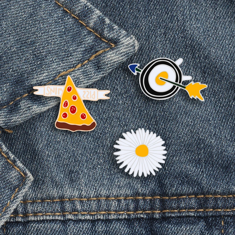 Женские брошки мини милая пицца цветок стрелка эмаль булавки для мужчин рубашка