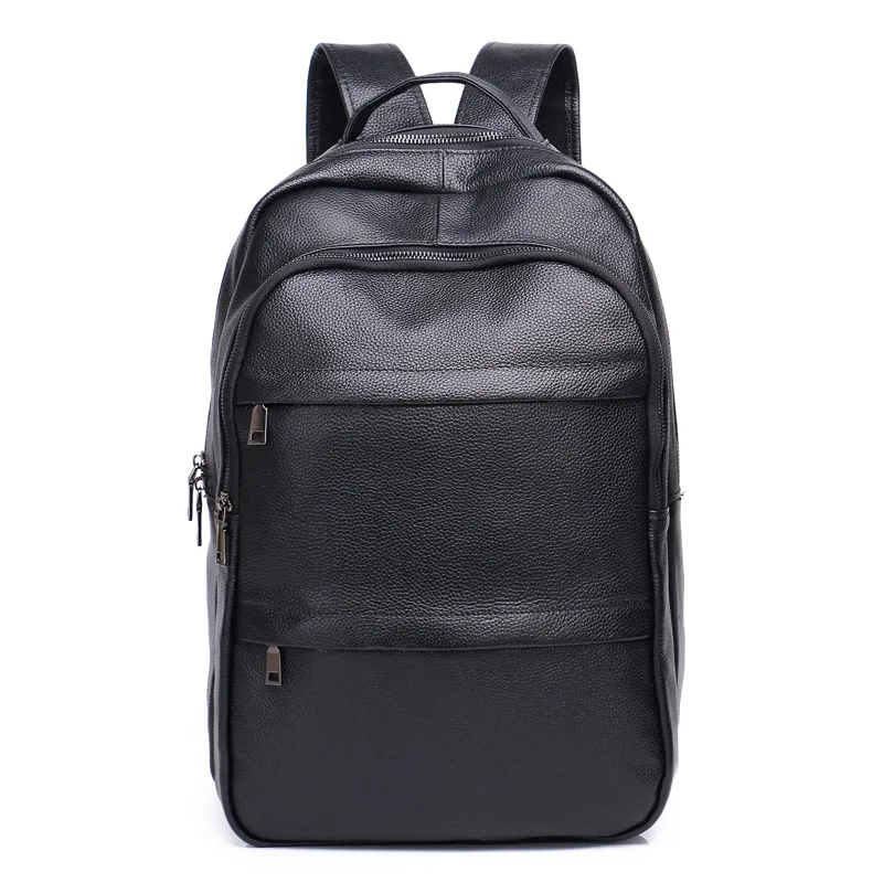 

Business OL 15' Computer Laptop Notebook Man Backpack Cowhide Leather Double Shoulder School Bag Travel Hiking Casual Day Packs