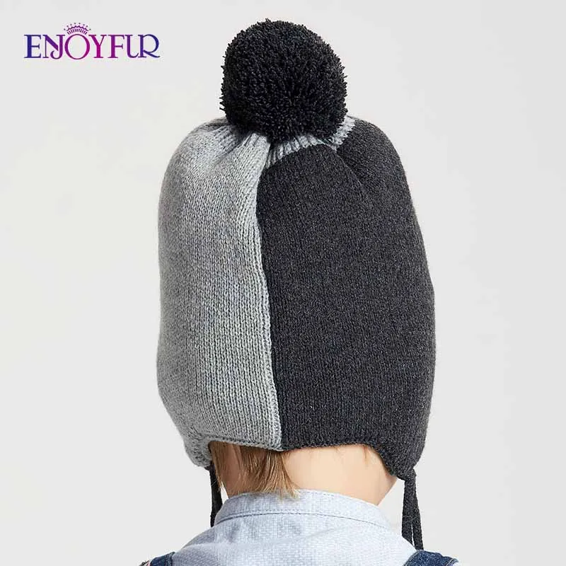 ENJOYFUR/шапки с помпоном из натурального Лисьего меха для мальчиков на зиму теплые