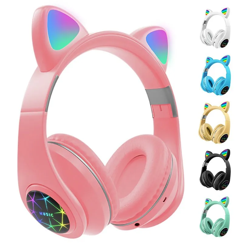 

Cat Ears Earphones Wireless Headphones Music Stereo Bluetooth-compatible Headphone With Mic Children fone Gamer Headset Gifts