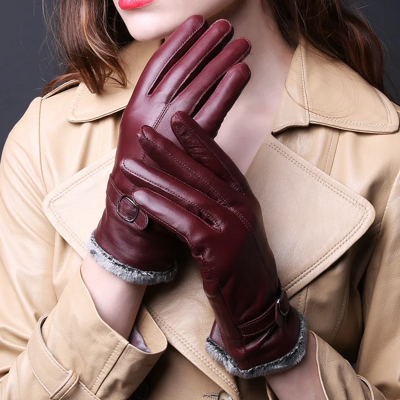 

Women Winter Sheepskin Business Gloves Real Leather Keep Warm Thicken Mitten Outdoors Cycling Driving Leather Gloves Disposible